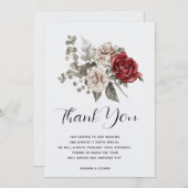 Gebroken wit & rode rozen bloemboeket dank u bedankkaart (Voorkant / Achterkant)