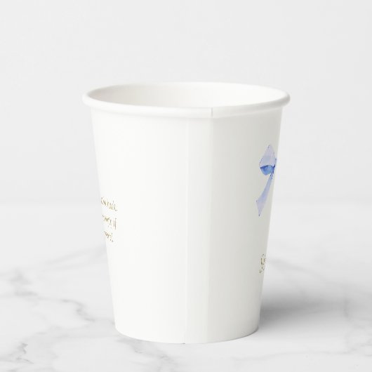 Gebroken wit | Trendy Blue Ribbon Trouwpapier Cup Papieren Bekers (Rechts)