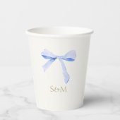 Gebroken wit | Trendy Blue Ribbon Trouwpapier Cup Papieren Bekers (Voorkant)