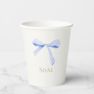 Gebroken wit Trendy Blue Ribbon Trouwpapier Cup Papieren Bekers