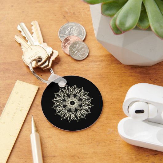 Gebroken witte geometrische kant mandala sleutelhanger (Bureau)