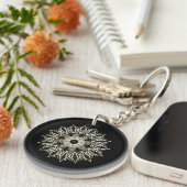 Gebroken witte geometrische kant mandala sleutelhanger (Voorkant Rechts)