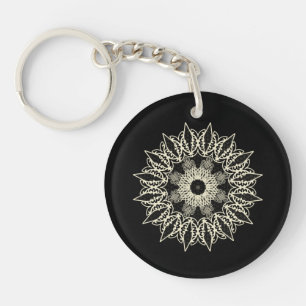 Gebroken witte geometrische kant mandala sleutelhanger