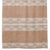 Gebroken witte kant op bruine afdruk douchegordijn (Voorkant)