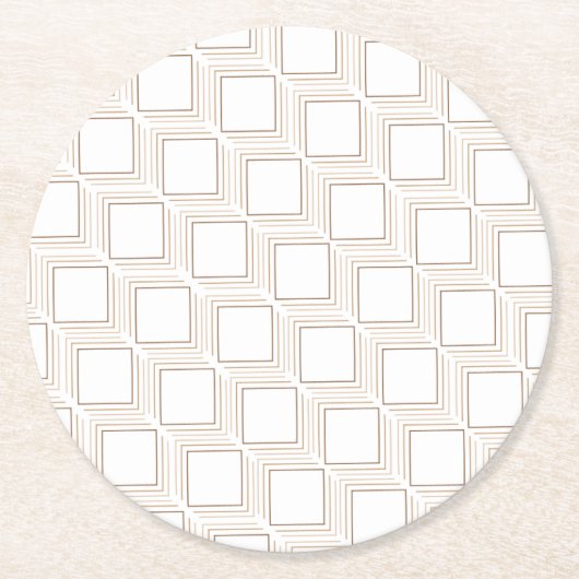 Gebroken witte trommelende vierkantjes papier onde ronde kartonnen onderzetter (Voorkant)