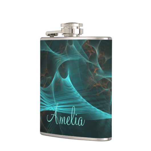 Gebroken Zijde Fractal Blauwgroen ID717 Heupfles (Links)