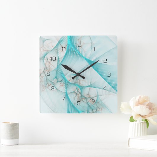 Gebroken Zijde Fractal Blauwgroen ID717 Vierkante Klok (Huis)