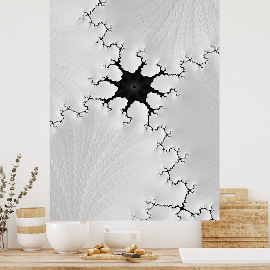 Gebroken zwart-wit gebarsten fractal abstract poster (Keuken)
