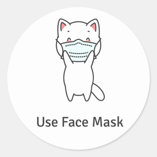 GEBRUIK GEZICHTSMASKER ZOEKE KATTENSTICKER ENVELOP RONDE STICKER (Voorkant)