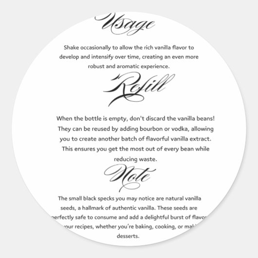 Gebruik Handleiding voor zelfgemaakte vanille-extr Ronde Sticker (Voorkant)