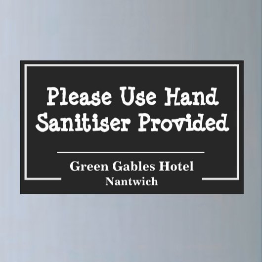 Gebruik handontsmettingsmiddel. hotelbadkamer rechthoekige sticker