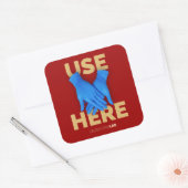 Gebruik hier handschoenen (donker) vierkante sticker (Envelop)