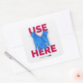 Gebruik hier handschoenen vierkante sticker (Envelop)