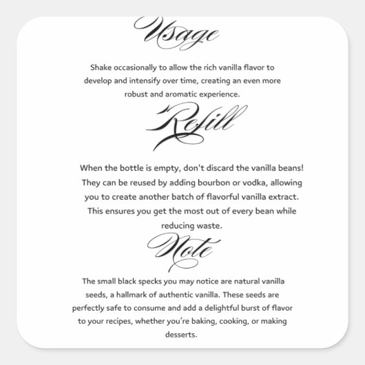 Gebruik Instructies voor zelfgemaakte vanille-extr Vierkante Sticker (Voorkant)