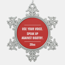 Gebruik je stem tegen het startjaar tin sneeuwvlok ornament