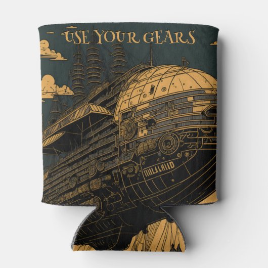 Gebruik je versnellingen - Steampunk Airship Adven Blikjeskoeler (Achterkant)