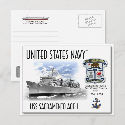 GEBRUIK SACRAMENTO AOE-1 FAST COMBAT SUPPORT -Brie Briefkaart (Voorkant / Achterkant)