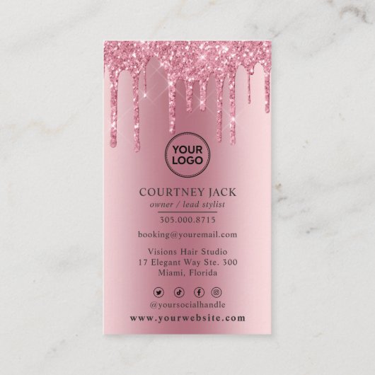 Gebruik uw eigen Logo roze metalen glitter Visitekaartje (Achterkant)