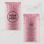 Gebruik uw eigen Logo roze metalen glitter Visitekaartje (Voorkant / Achterkant)