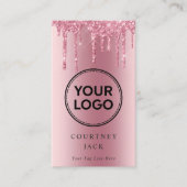 Gebruik uw eigen Logo roze metalen glitter Visitekaartje (Voorkant)