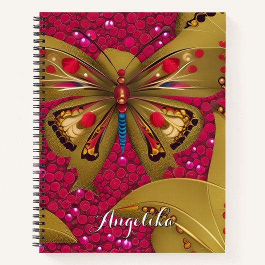 Gebruikelijke naam Bright Red en Gold Butterfly Notitieboek (Voorkant)