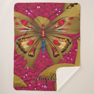Gebruikelijke naam Bright Red en Gold Butterfly Sherpa Deken