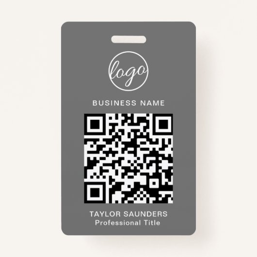 Gebruikersnaam eenvoudige grijze QR-code werknemer Badge (Voorkant)