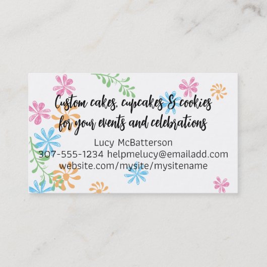 Gebruiksvoorwerp vaas bloemen bakken bakkerij bank visitekaartje (Achterkant)