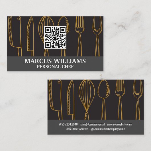 gebruiksvoorwerpen | chef-kok | QR-code Visitekaartje (Voorkant / Achterkant)