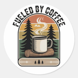 Gebruikt door Retro Kampeer Koffie  Ronde Sticker