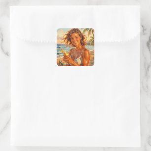 Gebruind en Dronken Feest Sfeer Strand Gloed Kunst Vierkante Sticker