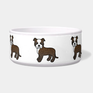 Gebruind En Witte Staffordshire Bull Terrier Voerbakje