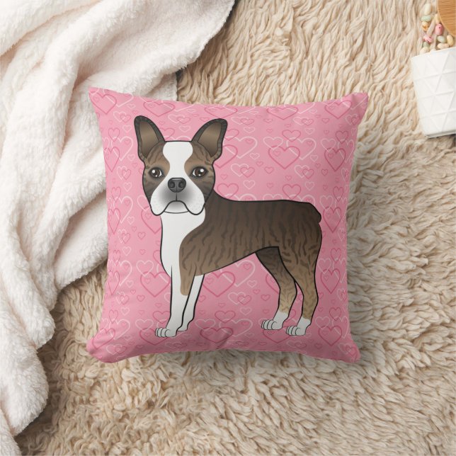Gebruinde Boston Terrier Hond Op Roze Harten Kussen (Deken)