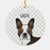Gebruinde Boston Terrier Hondenkop & Aangepaste Na Keramisch Ornament (Voorkant)