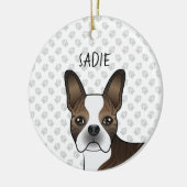Gebruinde Boston Terrier Hondenkop & Aangepaste Na Keramisch Ornament (Links)