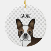 Gebruinde Boston Terrier Hondenkop & Aangepaste Na Keramisch Ornament (Achterkant)