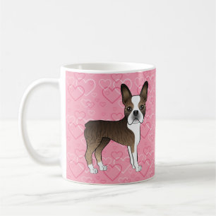 Gebruinde Boston Terrier Hondenpoot Op Roze Harten Koffiemok