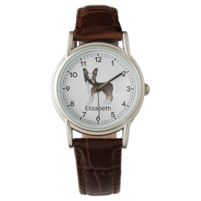 Gebruinde Boston Terrier Mopshond & Naam Horloge (Voorkant)