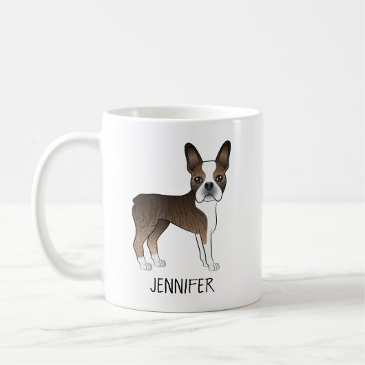 Gebruinde Boston Terrier Mopshond & Naam Koffiemok (Links)