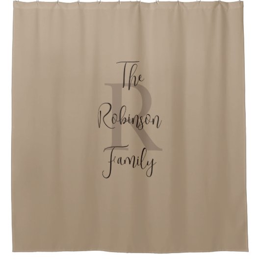 Gebruinde en bruine familienaam met monogram douchegordijn (Voorkant)