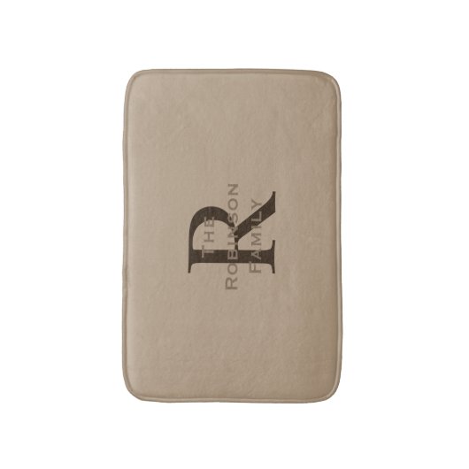 Gebruinde en bruine naam met monogram badmat (Voorkant Verticaal)