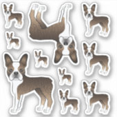 Gebruinde En Witte Boston Terrier Moppige Cartoon Sticker (Voorkant)