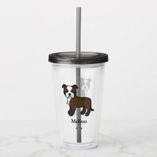 Gebruinde En Witte Staffie Schattige Cartoon Hond  Acryl Drinkbeker
