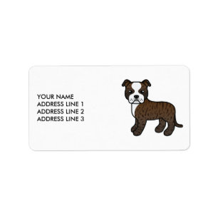 Gebruinde En Witte Staffie Schattige Cartoon Hond  Etiket