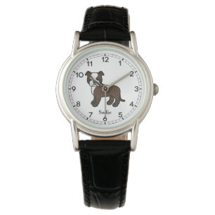 Gebruinde En Witte Staffie Schattige Cartoon Hond Horloge