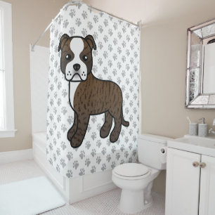 Gebruinde En Witte Staffordshire Bull Terrier Hond Douchegordijn