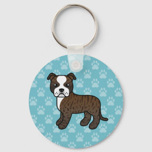Gebruinde En Witte Staffordshire Bull Terrier Hond Sleutelhanger