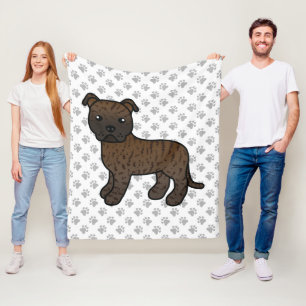 Gebruinde Engelse Staffie Cute Cartoon Hond & Poot Fleece Deken