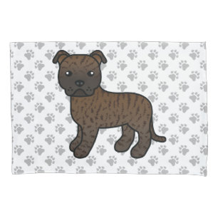 Gebruinde Engelse Staffie Schattige Cartoon Hond & Kussensloop