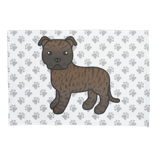 Gebruinde Engelse Staffie Schattige Cartoon Hond & Kussensloop (Voorkant)